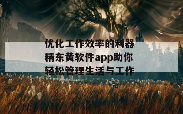 优化工作效率的利器 精东黄软件app助你轻松管理生活与工作